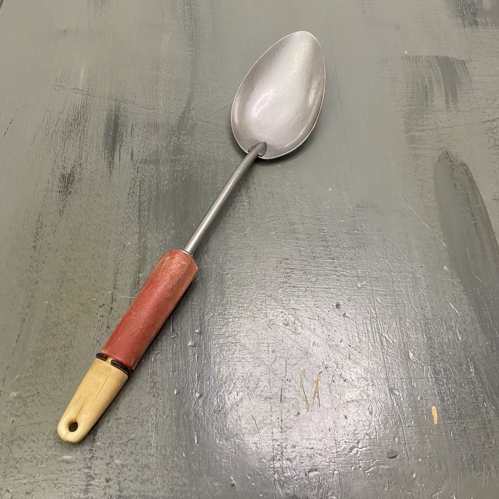 Ekco Ekoline Stainless Steel Serving Spoon Red & Cream Handle 12" USA Vintage